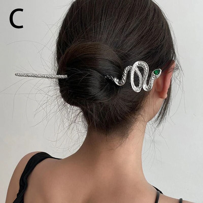 Uus Snake Juuksenõel Juuksepulk Kerimisnöör lõime Roheline Rhinestone Metal Punk Peakatted Juukseaksessuaarid Naistele Ehted Kingitused