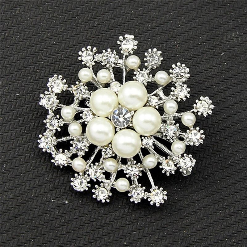 Fashion Imitation Pearl Rhinestone kristallist lillekimp - värvi pross Pin Prossid naistele sõbrapäeva kingitus
