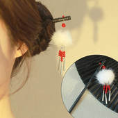 1 tk Vintage Hiina stiilis puidust juuksepulk koos Hairballi ripatsiga söögipulga kujuga juukseklambrid naiste peakatted, juukseaksessuaarid