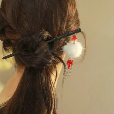 1 tk Vintage Hiina stiilis puidust juuksepulk koos Hairballi ripatsiga söögipulga kujuga juukseklambrid naiste peakatted, juukseaksessuaarid