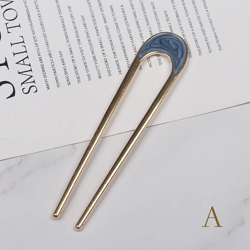 Moodne metallist U-kujuline juuksepulk naistele hõbedase ja kuldse värviga elegantne kooriku emailiga juuksenõel Naiste peakatted juuste aksessuaarid