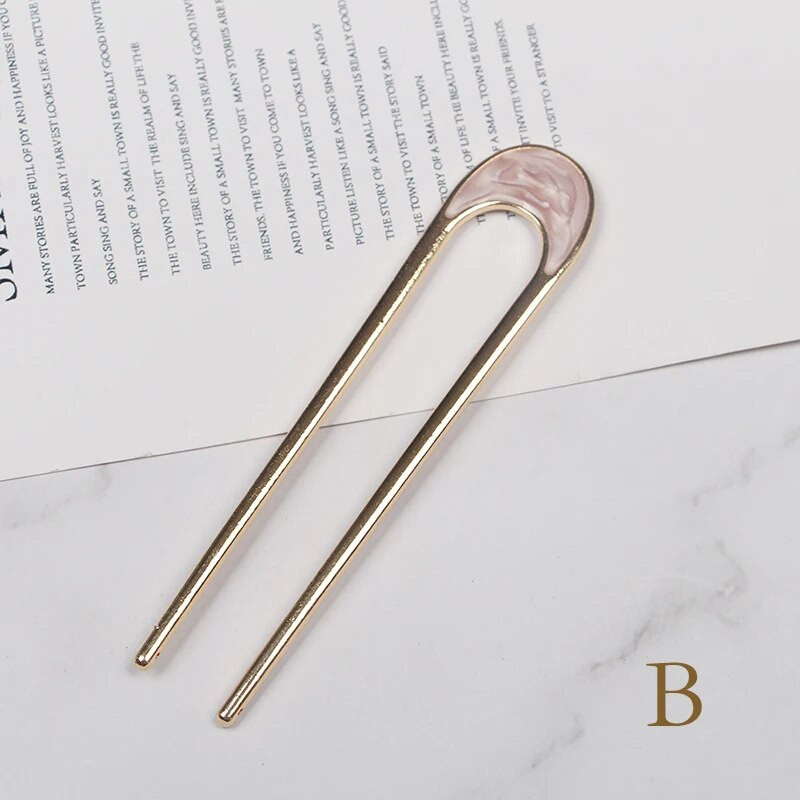 Moodne metallist U-kujuline juuksepulk naistele hõbedase ja kuldse värviga elegantne kooriku emailiga juuksenõel Naiste peakatted juuste aksessuaarid