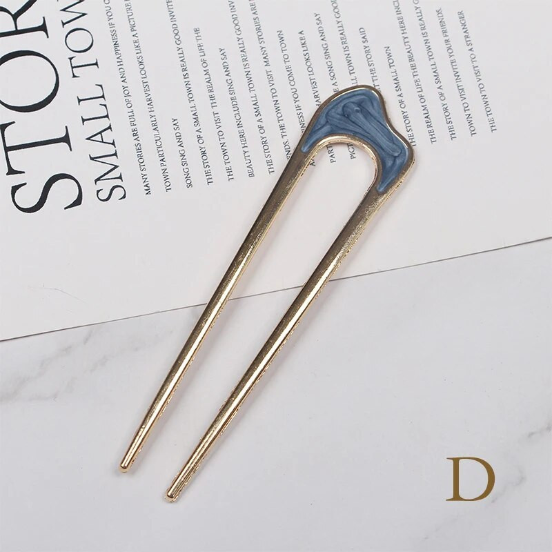 Moodne metallist U-kujuline juuksepulk naistele hõbedase ja kuldse värviga elegantne kooriku emailiga juuksenõel Naiste peakatted juuste aksessuaarid