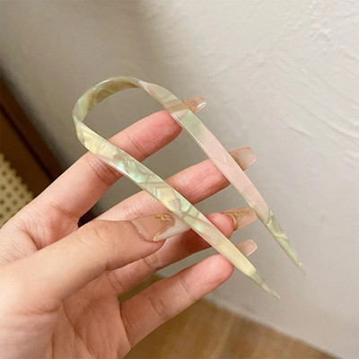 Korea U-kujuline atsetaadist juuksehark juuksepulk Lihtsa disainiga juuksenõelad, naiste tüdrukute hobusesabahoidja iidse stiiliga juukseaksessuaarid