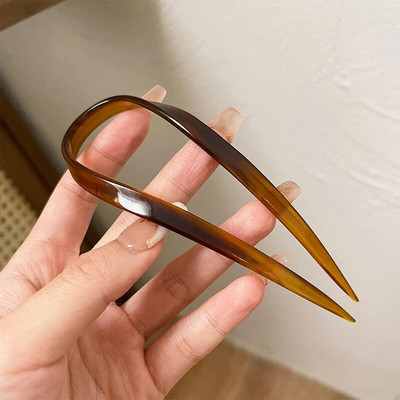 Korea U-kujuline atsetaadist juuksehark juuksepulk Lihtsa disainiga juuksenõelad, naiste tüdrukute hobusesabahoidja iidse stiiliga juukseaksessuaarid