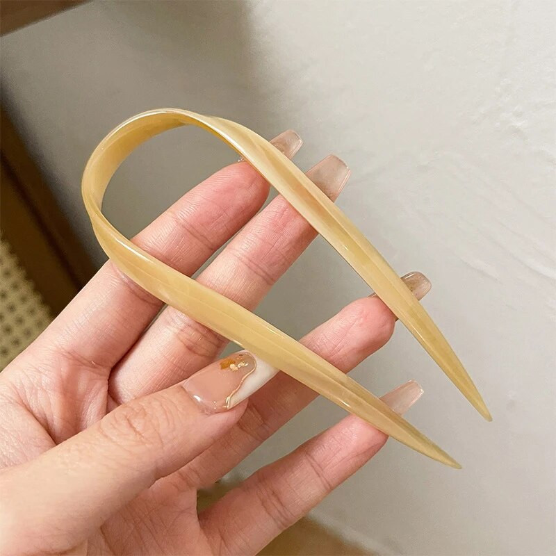 Korea U-kujuline atsetaadist juuksehark juuksepulk Lihtsa disainiga juuksenõelad, naiste tüdrukute hobusesabahoidja iidse stiiliga juukseaksessuaarid