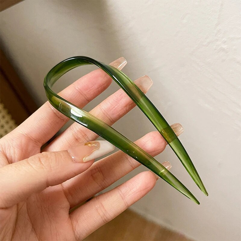 Korea U-kujuline atsetaadist juuksehark juuksepulk Lihtsa disainiga juuksenõelad, naiste tüdrukute hobusesabahoidja iidse stiiliga juukseaksessuaarid