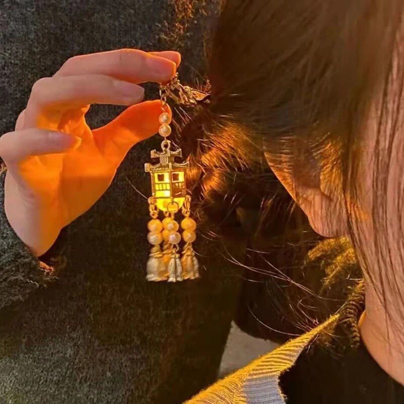 Čínsky palácový lampión, sponky do vlasov, zlaté kovové vlasové tyčinky, vidličky so svetlom, dámske prívesky na šaty Hanfu