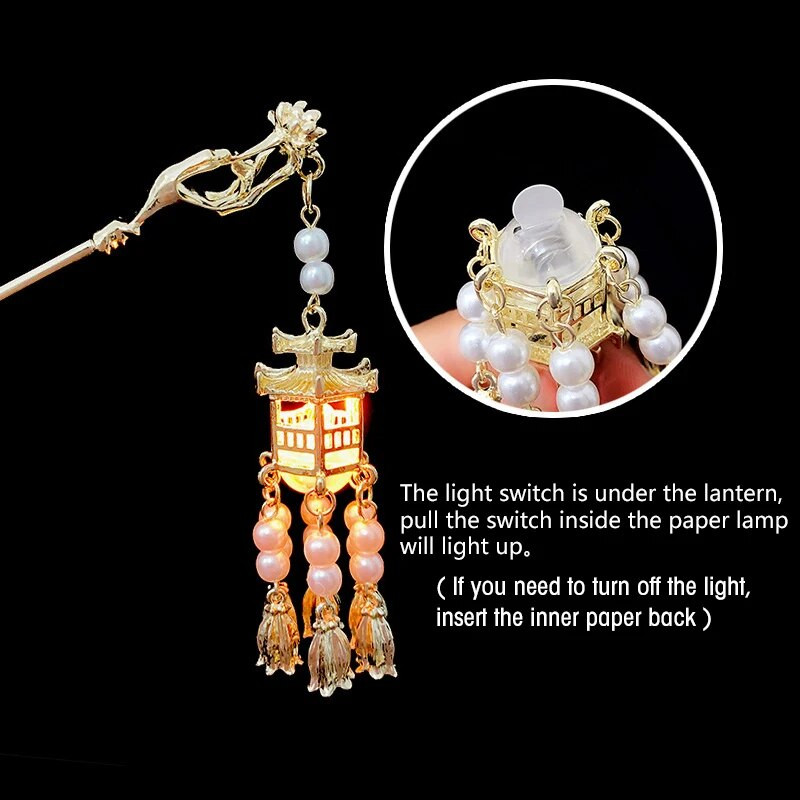 Čínsky palácový lampión, sponky do vlasov, zlaté kovové vlasové tyčinky, vidličky so svetlom, dámske prívesky na šaty Hanfu