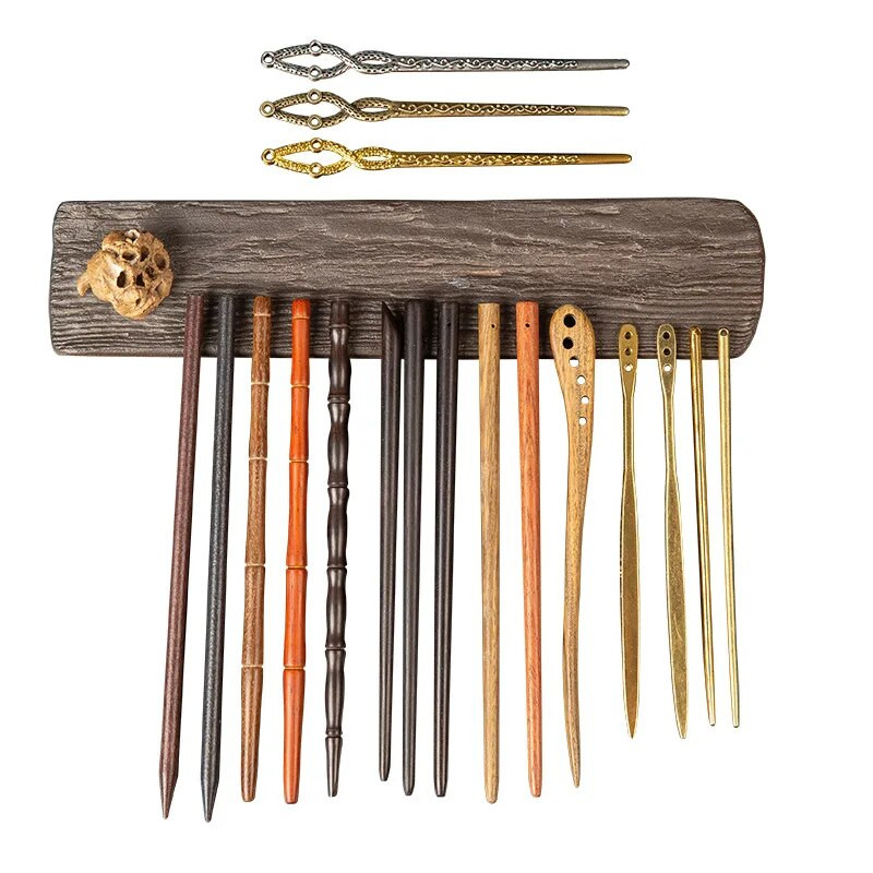 Φυσικό μαύρο σανταλόξυλο φουρκέτες Γυναικεία μπαστούνια μαλλιών για κορίτσια Κλιπ μαλλιών σε σχήμα Chopstick Καρφίτσες ρετρό Stlye κοσμήματα για τα μαλλιά