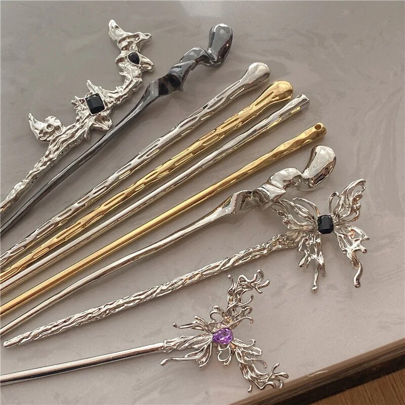 Mados drugelio plaukų lazdelės moterims Metaliniai plaukų segtukai Minimalistiniai nereguliarūs mergaičių plaukų segtukai plaukų kuodelių formavimo galvos apdangalai