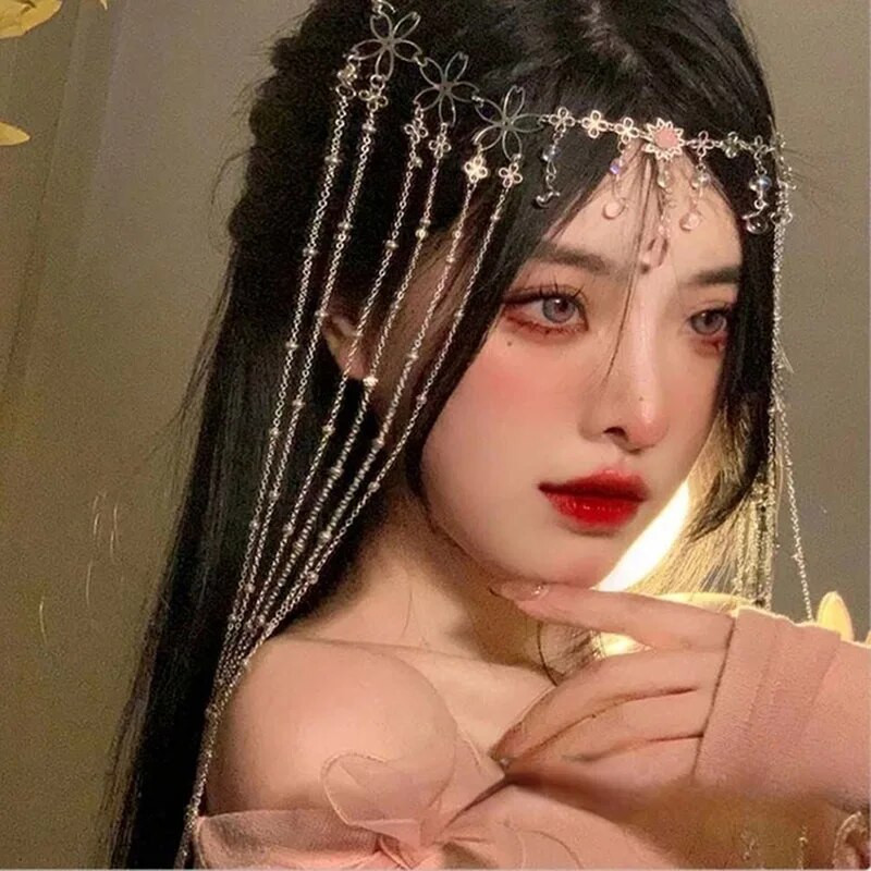 Haldjas pikk tutiga loor Juuksekaunistused Otsmikukett Näokardin Retro luksuslik kristallist jõulupeakate Naiste juuste aksessuaarid