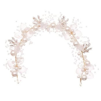 Перлена лента за глава с цветя Булчинска шапка Сватбена корона Мода Венецът гривна Лента Диадеми Кристална глава Бижута за коса