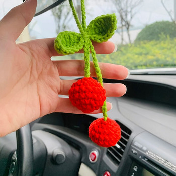 Χαριτωμένο Cherry Kawaii Flower Καθρέφτης αυτοκινήτου Κρεμαστό γούρι με φρούτα ντεκόρ εφήβων Εσωτερικός καθρέφτης πίσω όψης Αξεσουάρ αυτοκινήτου για γυναίκες