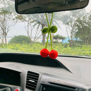 Сладко черешово цвете Kawaii Огледало за кола Висящо очарование Плодов декор Тийнейджърско интериорно огледало за обратно виждане Автомобилни аксесоари за жени