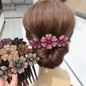 Vintage Flower Crystal Juukseklambrid Mood Hair Maker Bun Juuksekammid Plastikust läikiv juuksenõel naistele Pulmajuukseaksessuaarid Kingitus