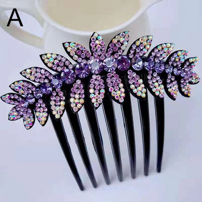 Vintage Flower Crystal Juukseklambrid Mood Hair Maker Bun Juuksekammid Plastikust läikiv juuksenõel naistele Pulmajuukseaksessuaarid Kingitus
