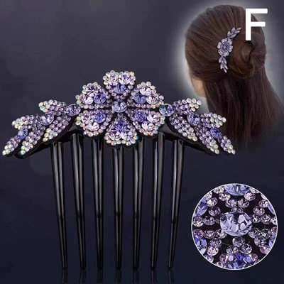 Vintage Flower Crystal Juukseklambrid Mood Hair Maker Bun Juuksekammid Plastikust läikiv juuksenõel naistele Pulmajuukseaksessuaarid Kingitus