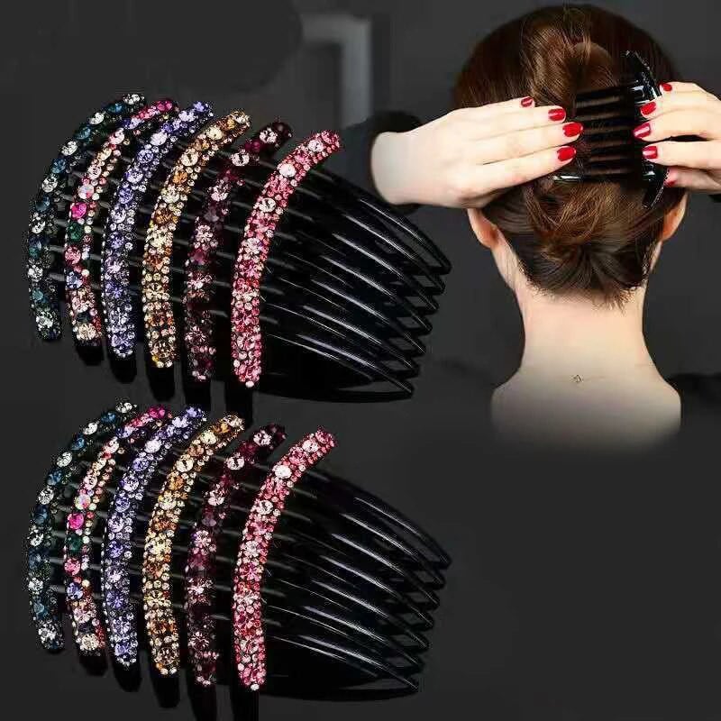 Vintage Flower Crystal Juukseklambrid Mood Hair Maker Bun Juuksekammid Plastikust läikiv juuksenõel naistele Pulmajuukseaksessuaarid Kingitus