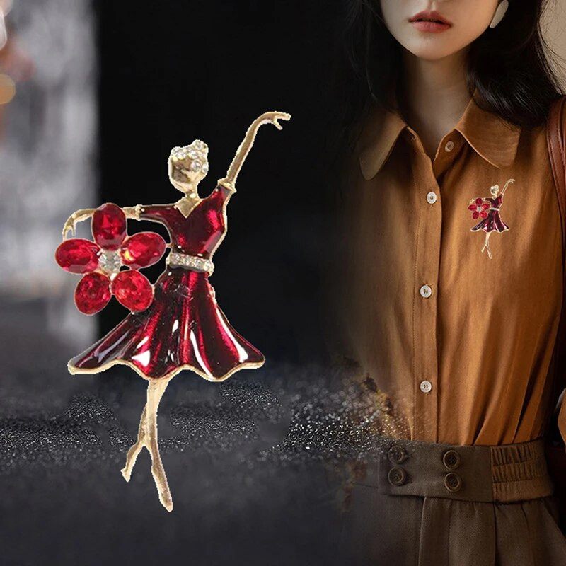 Naujas pristatymas 1 vnt Fashion Ladies Emamel Crystal Gėlės Baleto šokėjos Sagė Šalikas Drabužiai Sagė Dovana
