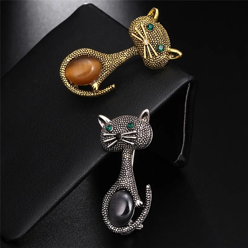 1gab Vintage Green Eyes Kaķi Piespraude Korsāža Opāli Dzīvnieku saktas Sievietēm un Vīriešiem Dāvanas Mazas Hidžabu Piespraudes