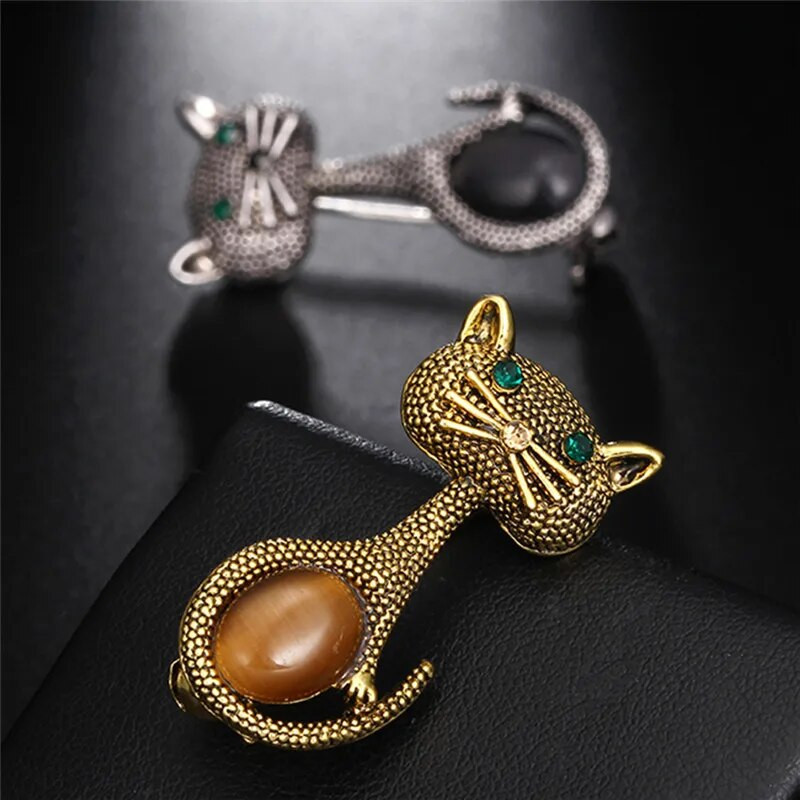 1gab Vintage Green Eyes Kaķi Piespraude Korsāža Opāli Dzīvnieku saktas Sievietēm un Vīriešiem Dāvanas Mazas Hidžabu Piespraudes