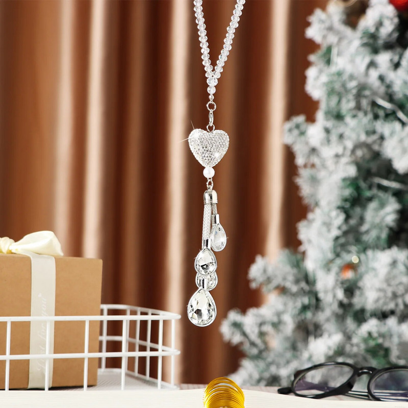 Autode rippuvad kaunistused Crystal Heart tahavaatepeegli kaunistused Teemant Blingi tarvikud naistele Autode sisustustarbed