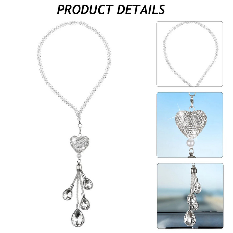 Autode rippuvad kaunistused Crystal Heart tahavaatepeegli kaunistused Teemant Blingi tarvikud naistele Autode sisustustarbed