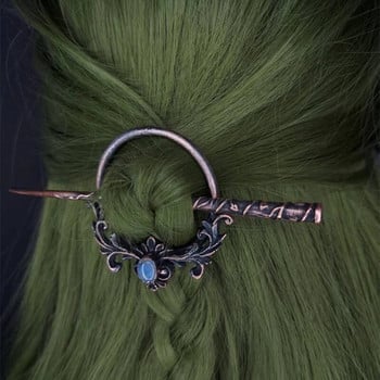 Винтидж клечки за коса с лунен камък за жени Готически ретро клен Череп на врана Еленови рога за коса Пръчици за коса Фиби Аксесоари за коса на викинг