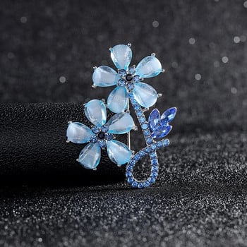 1PC Fashion Crystal Διπλά Μπλε Λουλούδια Καρφίτσες Γυναικεία Κοσμήματα Αξεσουάρ Γάμου