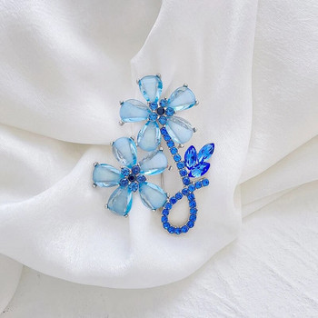 1PC Fashion Crystal Διπλά Μπλε Λουλούδια Καρφίτσες Γυναικεία Κοσμήματα Αξεσουάρ Γάμου