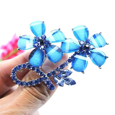 1PC Fashion Crystal Διπλά Μπλε Λουλούδια Καρφίτσες Γυναικεία Κοσμήματα Αξεσουάρ Γάμου