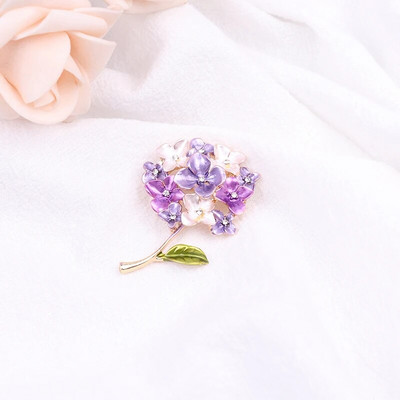 1 tk Creative Literary Purpur Hortensia Taim Lilled Pross Naiste Western Pin kampsun Pross Aksessuaarid