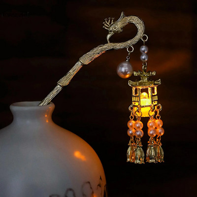 Kinijos triušio žibinto plaukų segtukai plaukų lazdelės LED šviesūs plaukų aksesuarai moterims vaikams Retro lotoso gėlių kutų galvos apdangalai