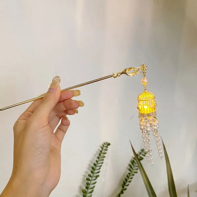 Kinijos triušio žibinto plaukų segtukai plaukų lazdelės LED šviesūs plaukų aksesuarai moterims vaikams Retro lotoso gėlių kutų galvos apdangalai