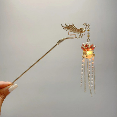 Kinijos triušio žibinto plaukų segtukai plaukų lazdelės LED šviesūs plaukų aksesuarai moterims vaikams Retro lotoso gėlių kutų galvos apdangalai