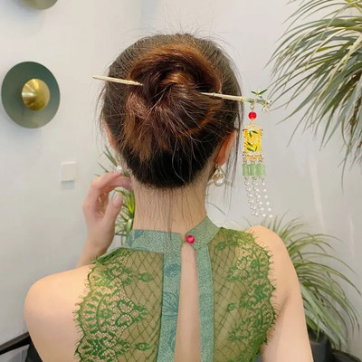 Kinijos triušio žibinto plaukų segtukai plaukų lazdelės LED šviesūs plaukų aksesuarai moterims vaikams Retro lotoso gėlių kutų galvos apdangalai