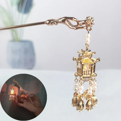 Kinijos triušio žibinto plaukų segtukai plaukų lazdelės LED šviesūs plaukų aksesuarai moterims vaikams Retro lotoso gėlių kutų galvos apdangalai