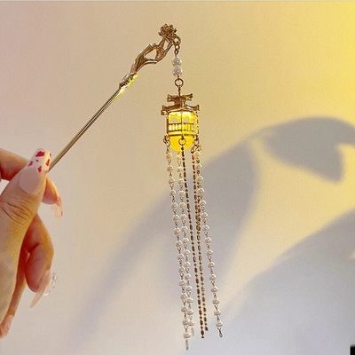 Kinijos triušio žibinto plaukų segtukai plaukų lazdelės LED šviesūs plaukų aksesuarai moterims vaikams Retro lotoso gėlių kutų galvos apdangalai