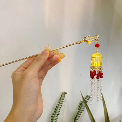 Kinijos triušio žibinto plaukų segtukai plaukų lazdelės LED šviesūs plaukų aksesuarai moterims vaikams Retro lotoso gėlių kutų galvos apdangalai