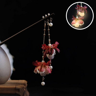 Kinijos triušio žibinto plaukų segtukai plaukų lazdelės LED šviesūs plaukų aksesuarai moterims vaikams Retro lotoso gėlių kutų galvos apdangalai