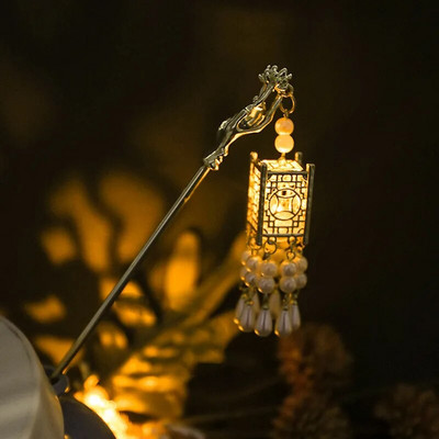 Kinijos triušio žibinto plaukų segtukai plaukų lazdelės LED šviesūs plaukų aksesuarai moterims vaikams Retro lotoso gėlių kutų galvos apdangalai