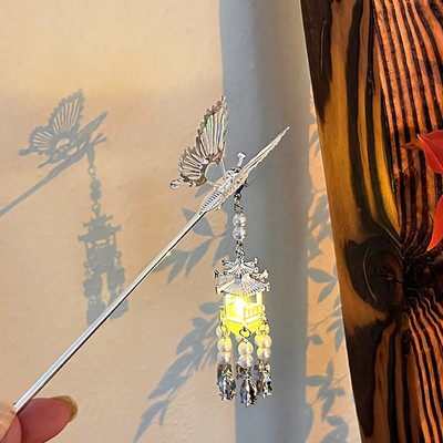 Kinijos triušio žibinto plaukų segtukai plaukų lazdelės LED šviesūs plaukų aksesuarai moterims vaikams Retro lotoso gėlių kutų galvos apdangalai