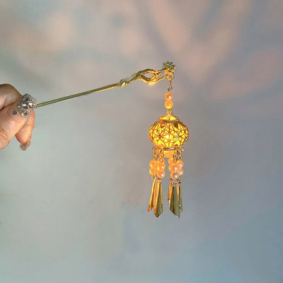 Kinijos triušio žibinto plaukų segtukai plaukų lazdelės LED šviesūs plaukų aksesuarai moterims vaikams Retro lotoso gėlių kutų galvos apdangalai