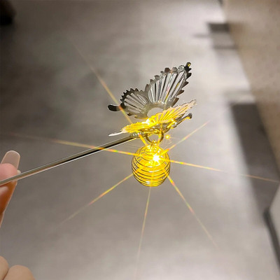 Kinijos triušio žibinto plaukų segtukai plaukų lazdelės LED šviesūs plaukų aksesuarai moterims vaikams Retro lotoso gėlių kutų galvos apdangalai