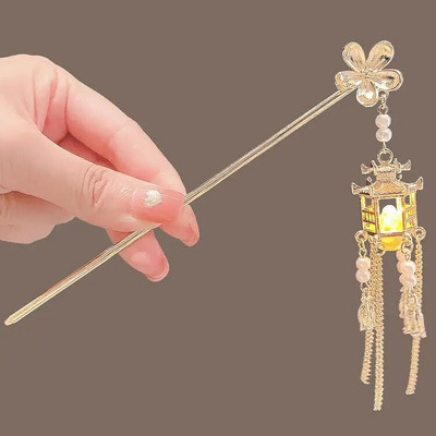 Kinijos triušio žibinto plaukų segtukai plaukų lazdelės LED šviesūs plaukų aksesuarai moterims vaikams Retro lotoso gėlių kutų galvos apdangalai