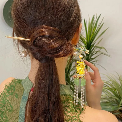 Kinijos triušio žibinto plaukų segtukai plaukų lazdelės LED šviesūs plaukų aksesuarai moterims vaikams Retro lotoso gėlių kutų galvos apdangalai