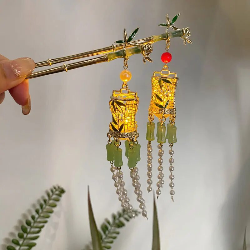 Kinijos triušio žibinto plaukų segtukai plaukų lazdelės LED šviesūs plaukų aksesuarai moterims vaikams Retro lotoso gėlių kutų galvos apdangalai