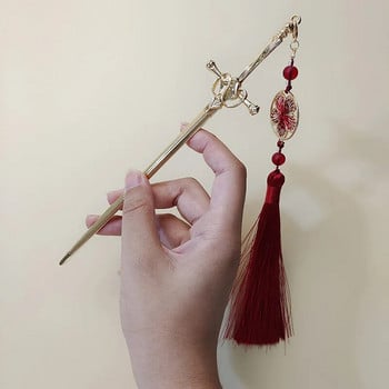 Нов пънк метален меч пискюл висулка фиби китайски прости пръчки за коса за жени Модерен Направи си сам инструменти за дизайн на прическа аксесоари