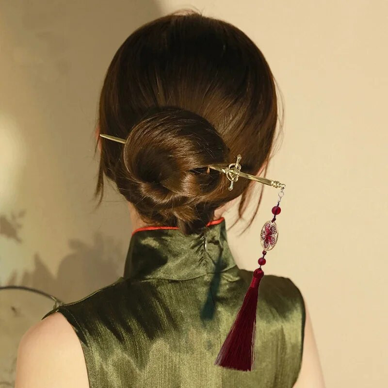 Νέα φουρκέτα κρεμαστό φουντάκι με φούντα μεταλλικό σπαθί, κινέζικα απλά μπαστούνια μαλλιών για γυναίκες Μοντέρνα DIY Εργαλεία σχεδίασης χτενίσματος Αξεσουάρ